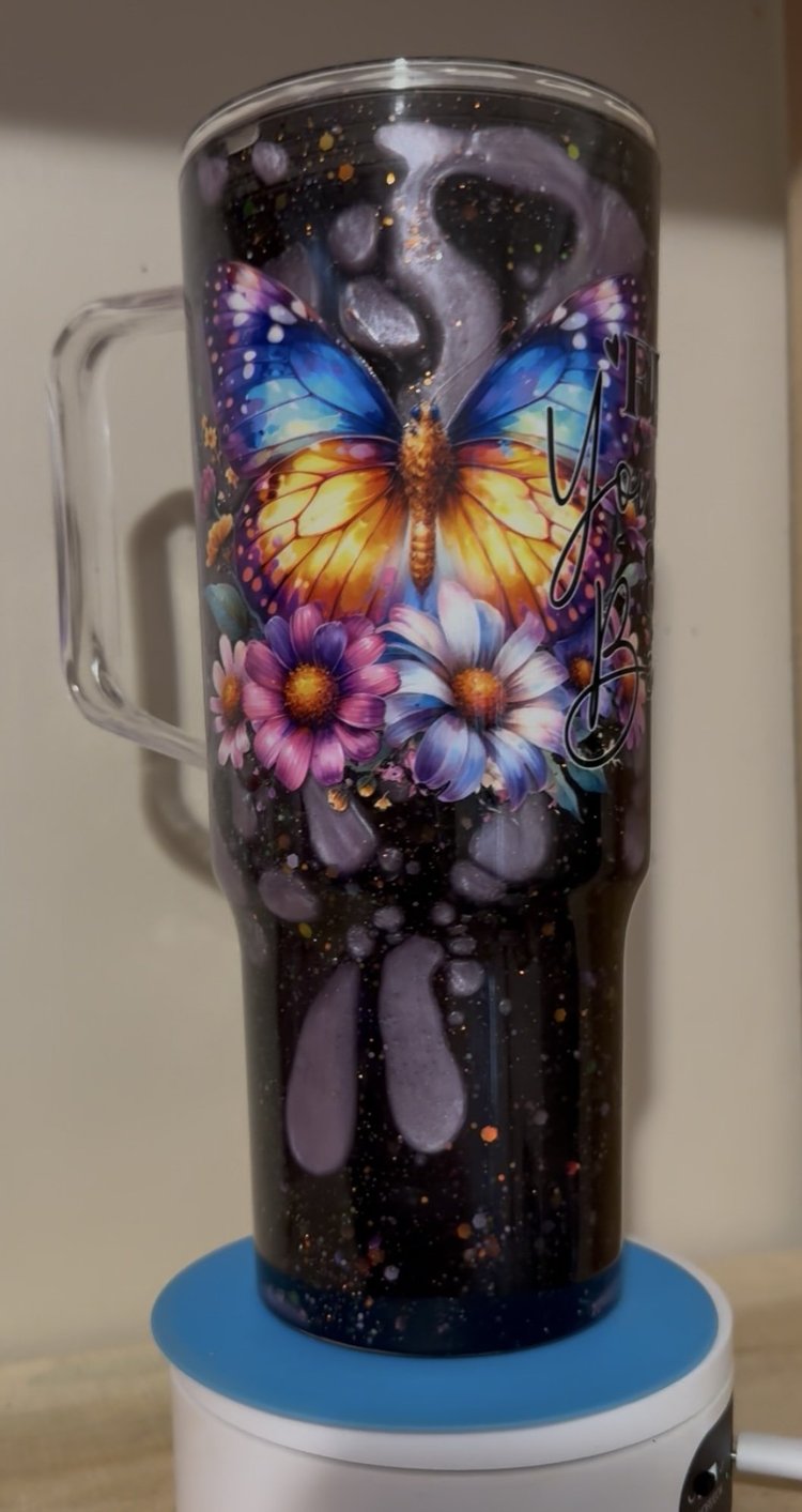 40oz butterfly glitter tumbler